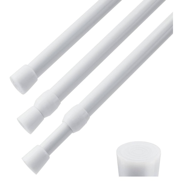 3 Piece Set Spring Tension Adjustable Length 41”- 74” White Curtain Rods - Picture 1 of 13